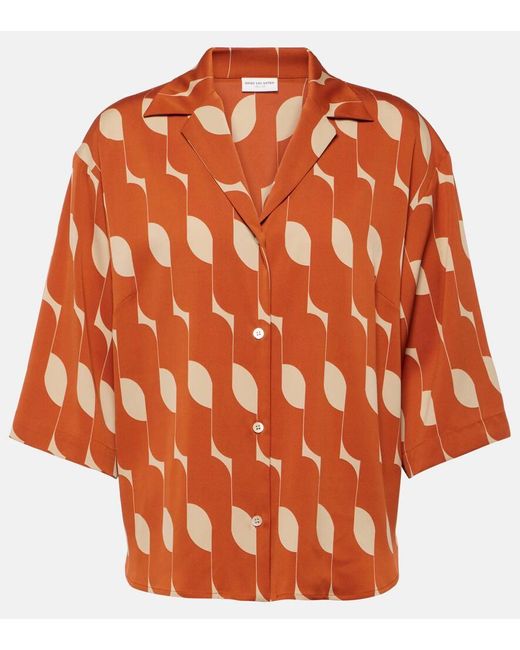 Dries Van Noten Orange Bedrucktes Hemd aus einem Seidengemisch