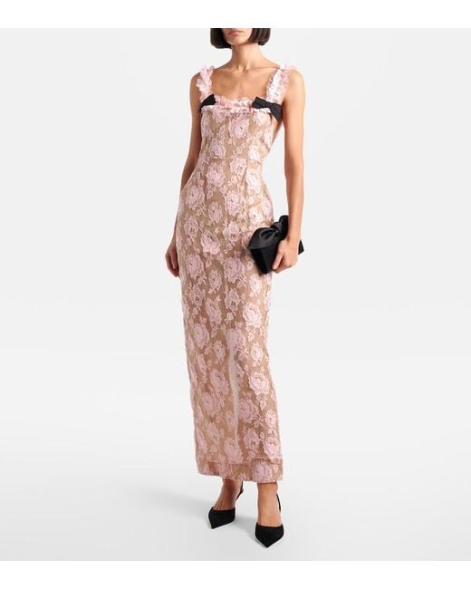 Alessandra Rich Pink Ruffled Cotton-Blend Lace Maxi Dress
