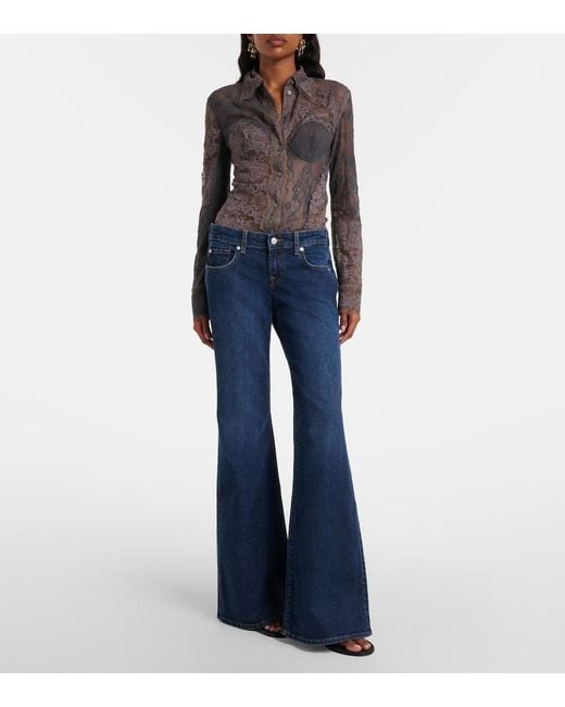 7 For All Mankind Blue Low-Rise Flared Jeans