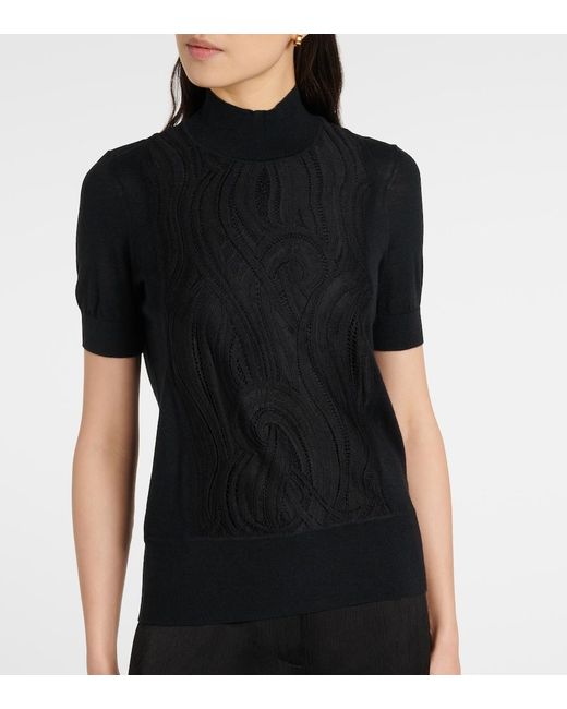 Joseph Black Knitted Wool And Silk Lace Top