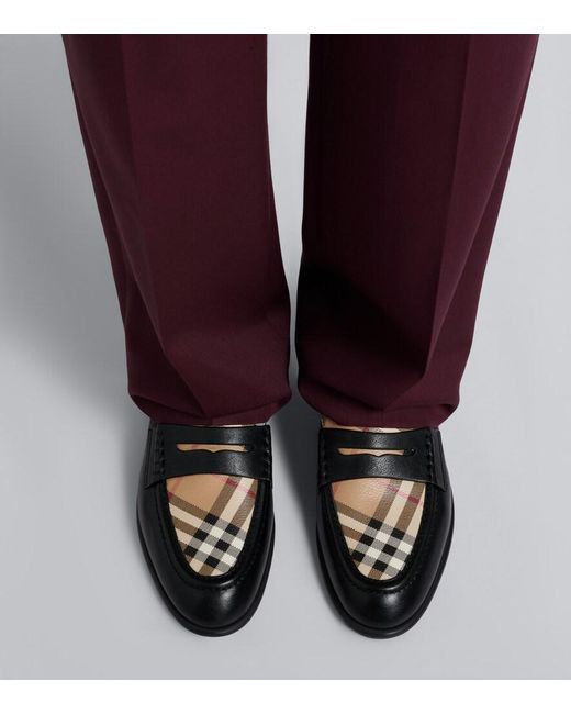 Burberry Black Check Leather Penny Loafers