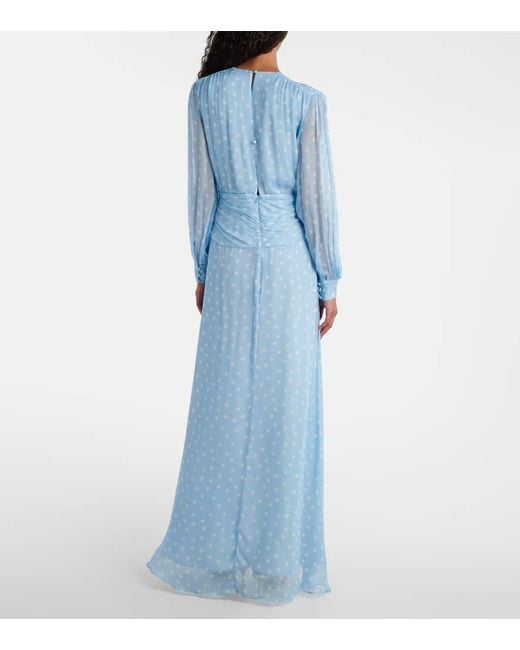 Rixo Blue Meera Polka-Dot Shirred Gown