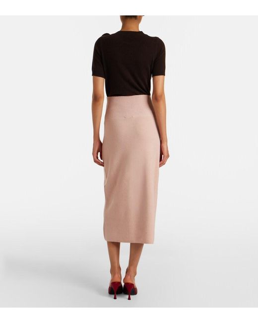 Erdem Pink Floral-Applique Knitted Midi Skirt