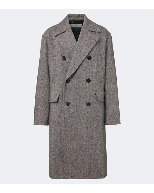 Dries Van Noten Gray Double-Breasted Wool Coat for men