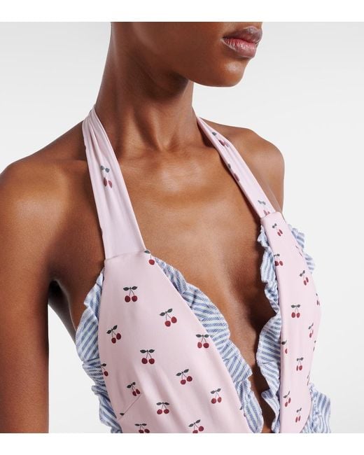 Montce White Tropez Printed Ruffled Swimsuit