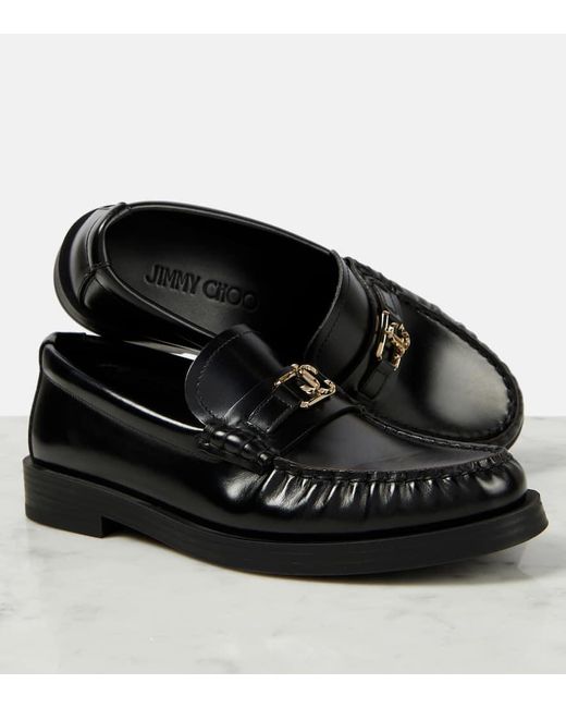 Jimmy Choo Black Addie Logo Leather Loafers
