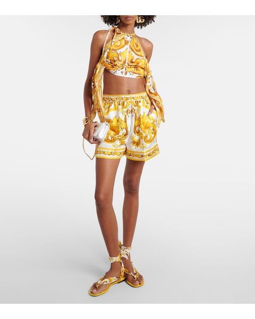 Dolce & Gabbana Yellow Printed Silk Shorts