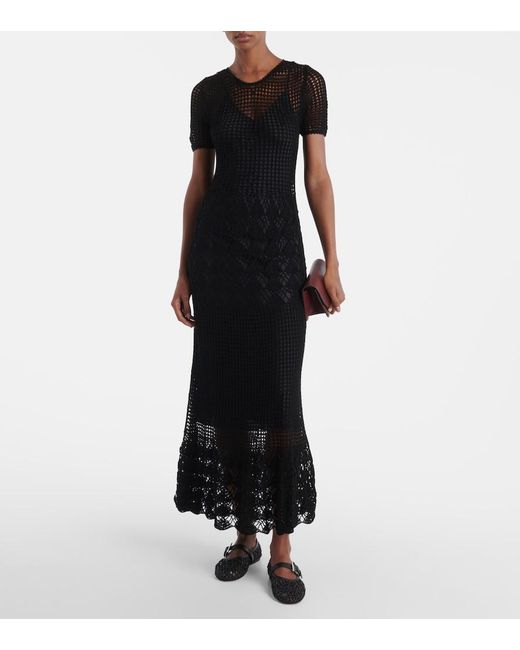 Nili Lotan Black Yoko Crochet Cotton Midi Dress