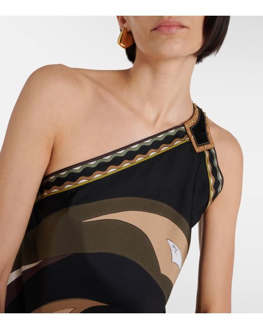 Robe asymetrique Cigni imprimee en soie Emilio Pucci en coloris Black