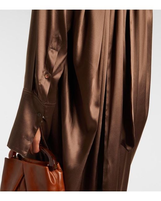 Dries Van Noten Brown Turtleneck Silk-Blend Satin Midi Dress