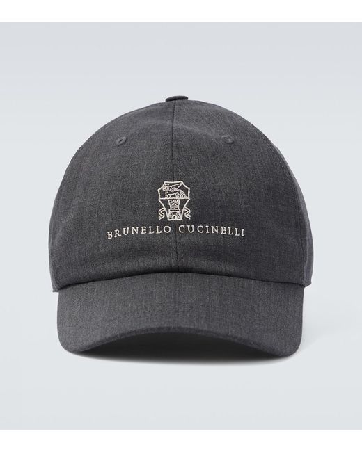 Brunello Cucinelli Gray Logo Virgin Wool Baseball Cap for men