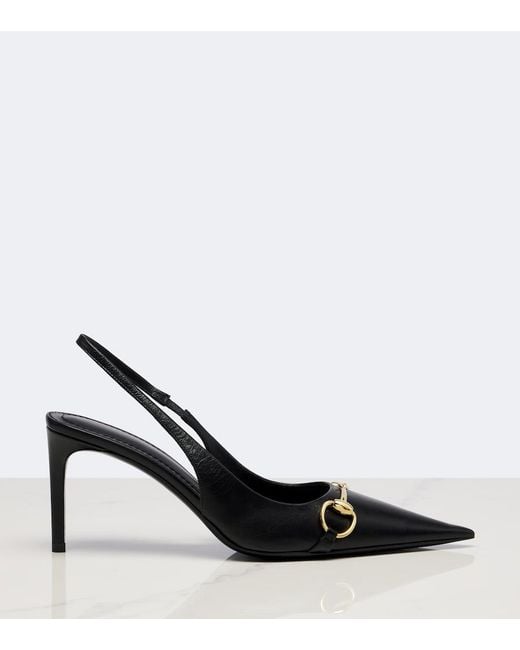 Gucci Black Donna Horsebit Leather Slingback Pumps
