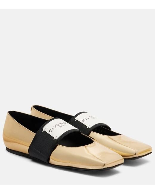 Givenchy Black Ballerinas Sliced Square Aus Metallic-Lackleder