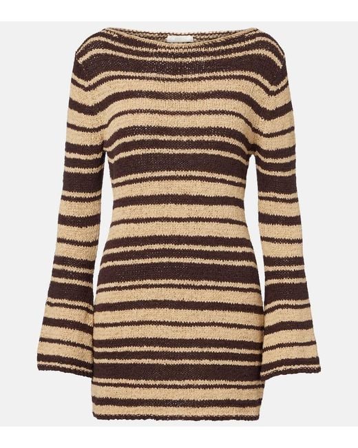 Faithfull The Brand Brown Micah Striped Cotton-Blend Minidress