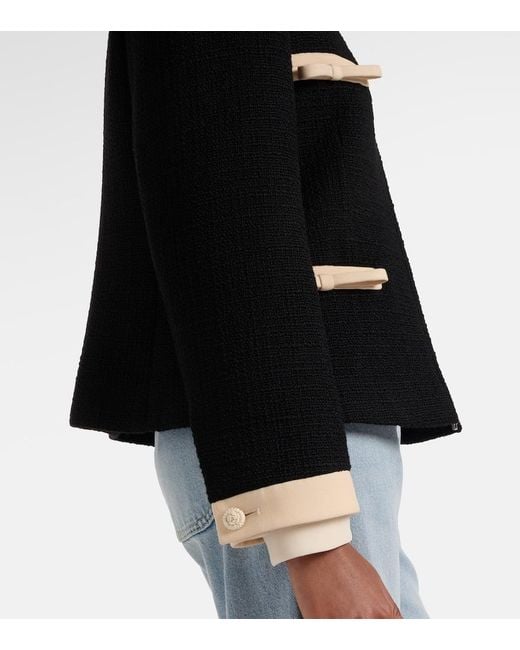 Valentino Black Bow-Detail Wool-Blend Tweed Jacket