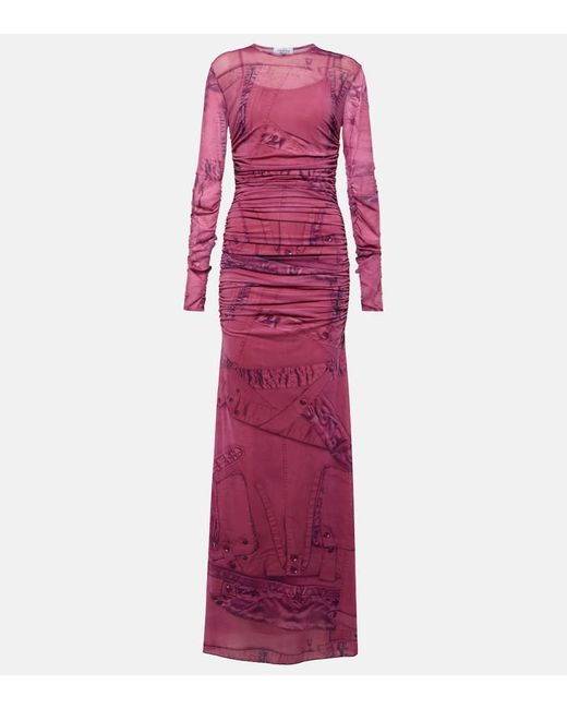 Blumarine Purple Semi-sheer Ruched Maxi Dress