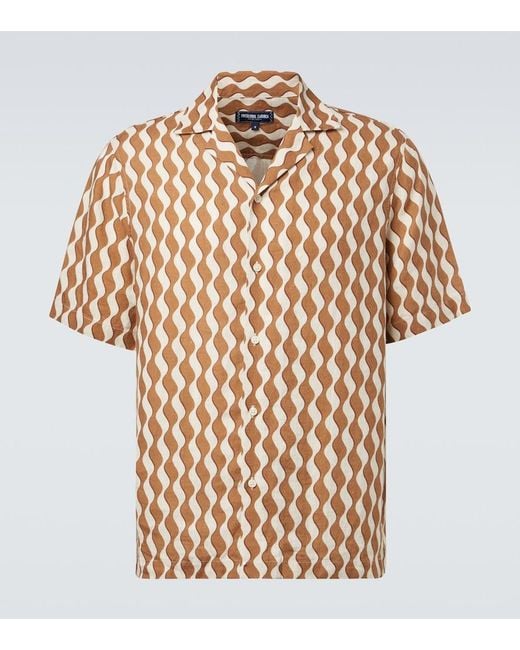 Frescobol Carioca Brown Roberto Printed Linen Shirt for men