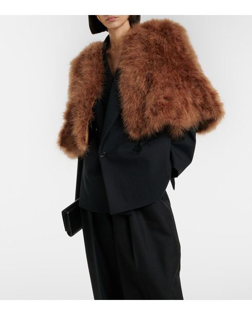 Yves Salomon Brown Cropped Feather Jacket