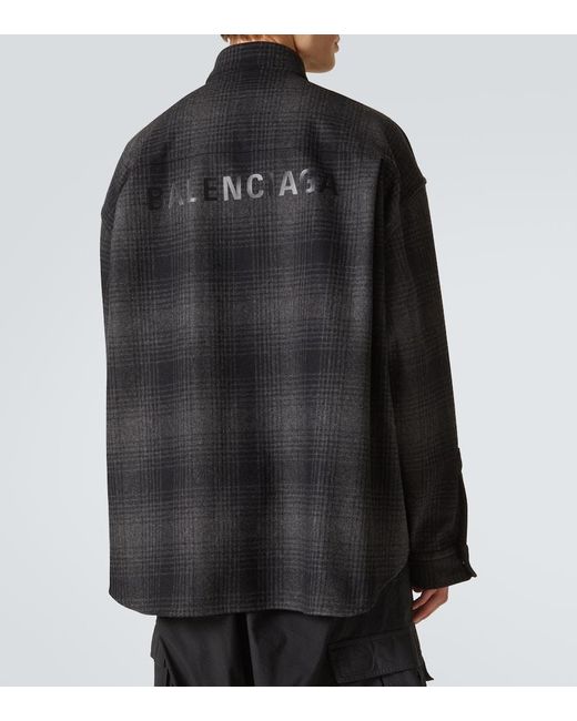 Balenciaga Black Checked Wool-Blend Flannel Shirt for men