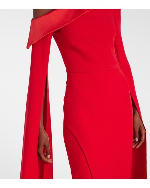Safiyaa Red Rinoa Caped Crepe Gown