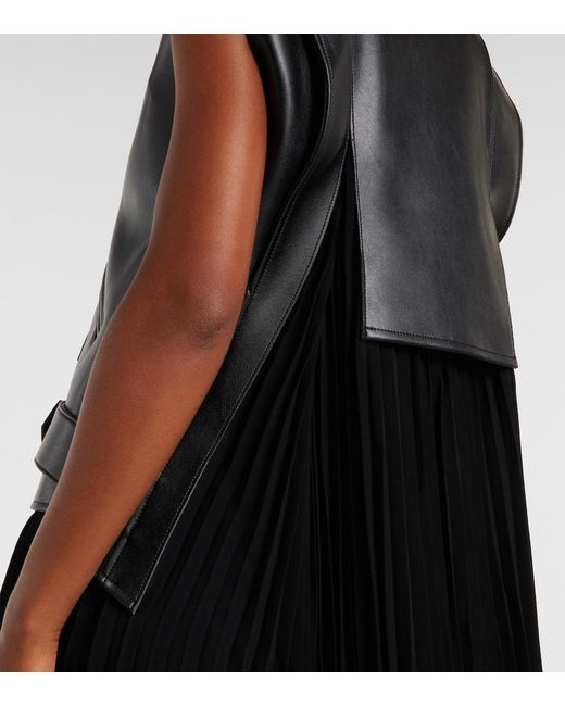 Junya Watanabe Black Maxikleid Aus Lederimitat Und Jersey