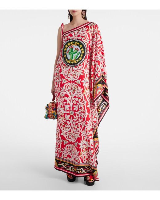 Dolce & Gabbana Red Taormina Printed Silk Kaftan