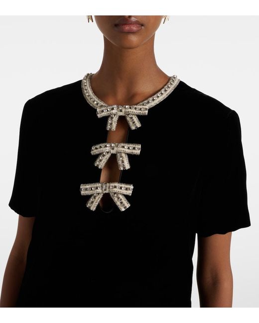 Valentino Black Embellished Feather-Trimmed Velvet Minidress