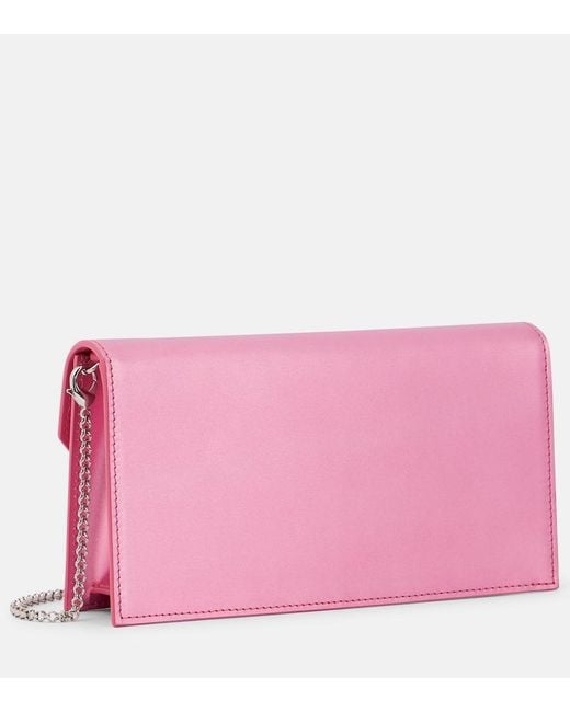 Christian Louboutin Pink Loubi54 Small Leather-Trimmed Silk Clutch