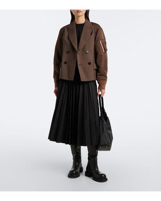 Sacai Brown Double-Breasted Wool And Technical Jacket