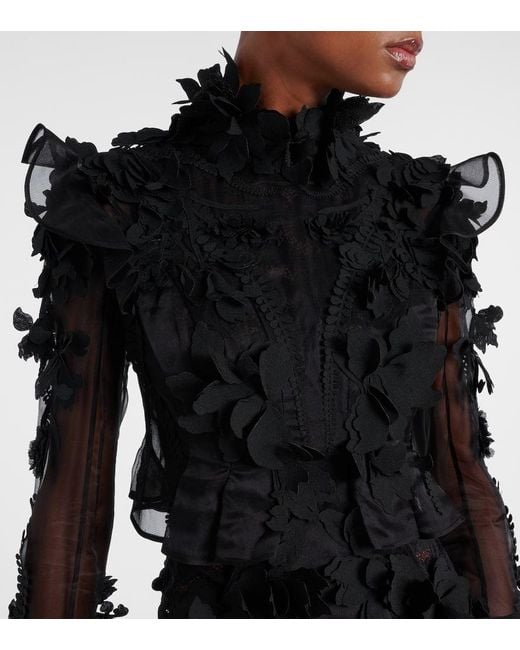 Zimmermann Black Hypnotic Applique Silk Organza Midi Dress