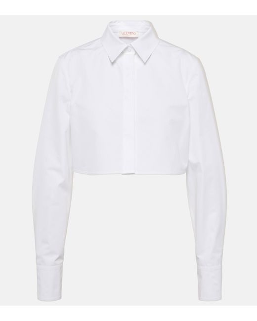 Valentino White Cropped Cotton Poplin Shirt