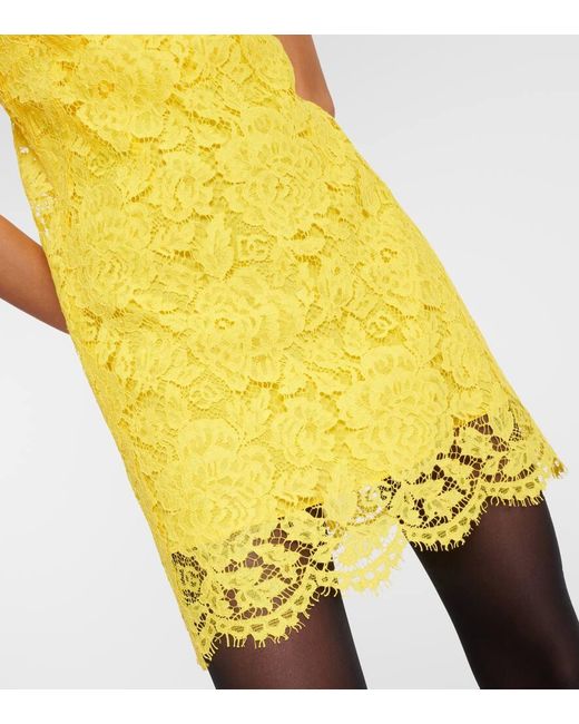 Vestido corto de encaje de mezcla de algodon Dolce & Gabbana de color Yellow