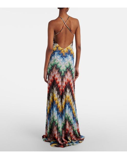 Missoni White Zigzag Open-Back Lame Gown