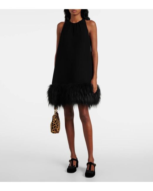 Prada Black Minikleid Mit Federn