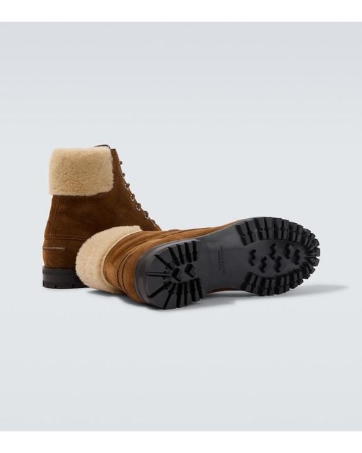 Manolo Blahnik Brown Sycamor Shearling-Trimmed Suede Boots for men