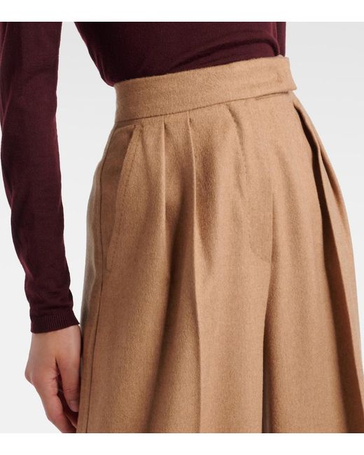 Max Mara Brown Ori Pleated Camel Hair Wide-Leg Pants