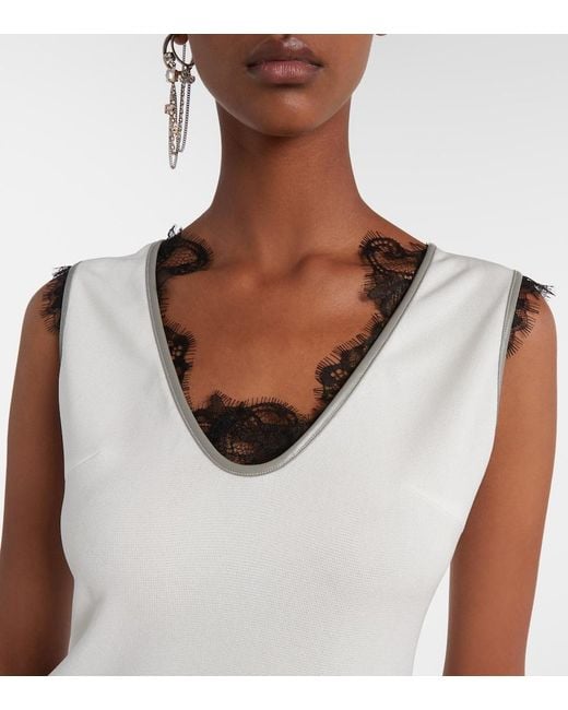 JACQUES WEI Gray Layered Lace-Trimmed Jersey Top