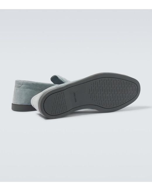 John Lobb Blue Pace Suede Loafers for men