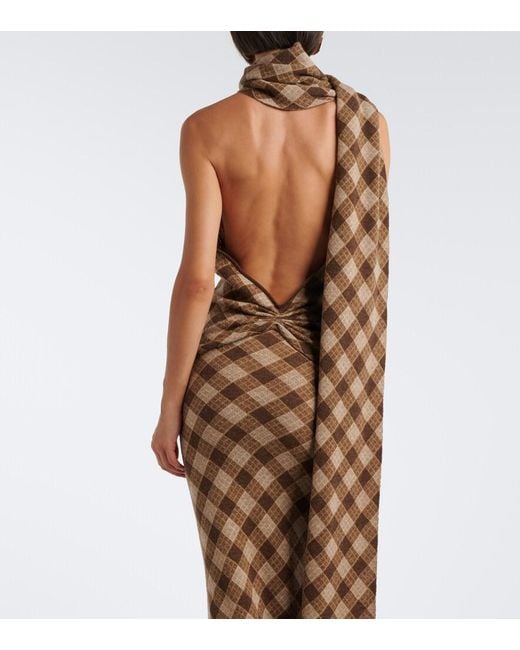 AYA MUSE White Kae Scarf-Detail Plaid Halterneck Top