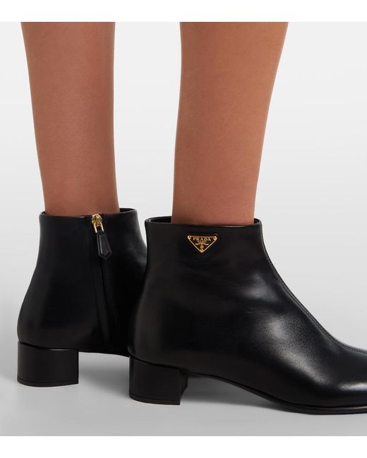 Prada Black Leather Ankle Boots