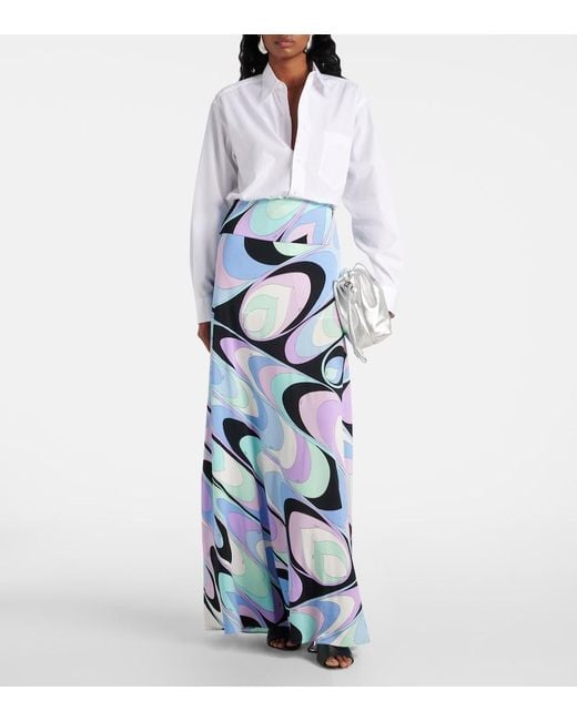 Emilio Pucci Blue Jersey Satin Maxi Skirt