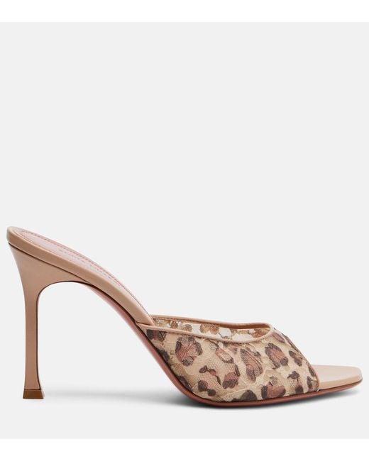 AMINA MUADDI Brown Alexa Leopard-Print Lace Mules