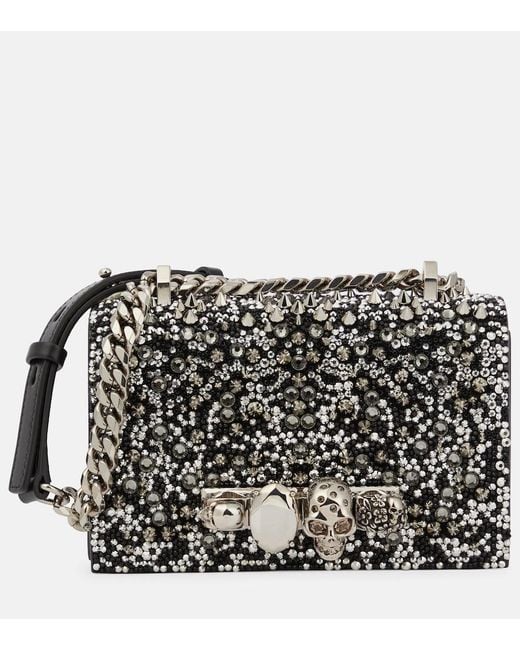 McQueen Black Jewelled Satchel Mini Embellished Crossbody Bag