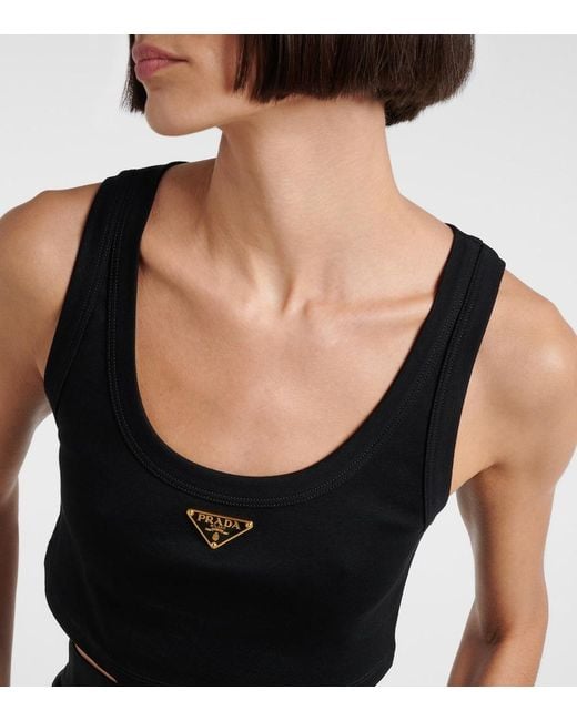 Crop Top De Algodon Con Logo Prada de color Blue
