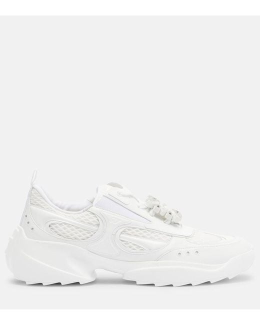 Roger Vivier White Viv' On The Run Leather-Trimmed Sneakers