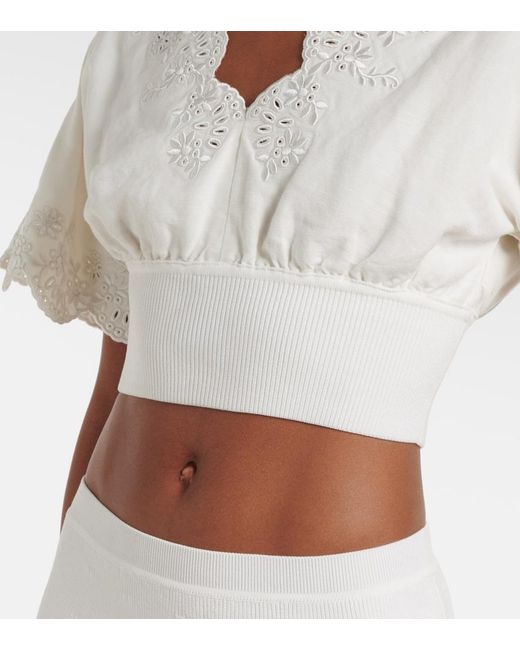 Jonathan Simkhai White Broderie Anglaise Linen-Blend Crop Top