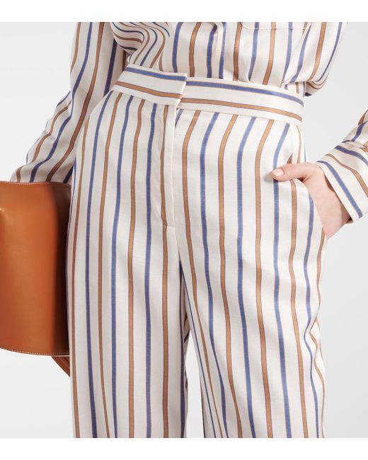Veronica Beard White Grigore Striped Twill Wide-Leg Pants