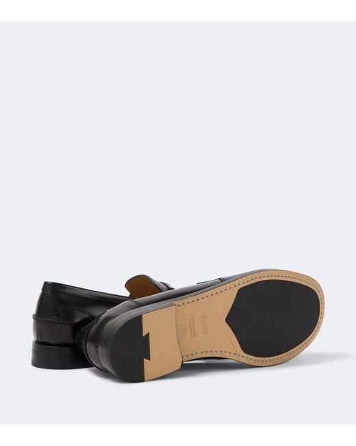 Fendi Black Ateneo Leather Penny Loafers for men