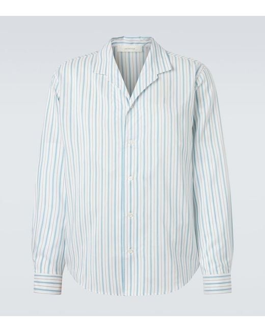 Umit Benan Blue Franco Pinstripe Silk And Cotton Shirt for men