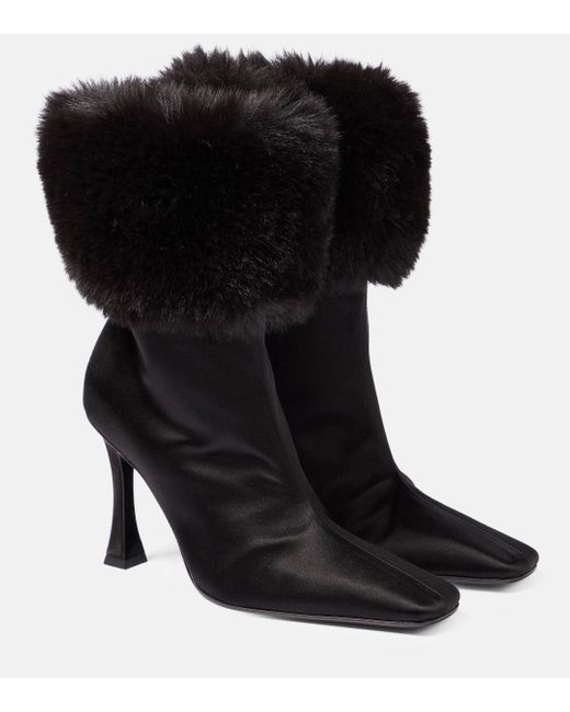 Magda Butrym Black Faux Fur-trimmed Satin Ankle Boots